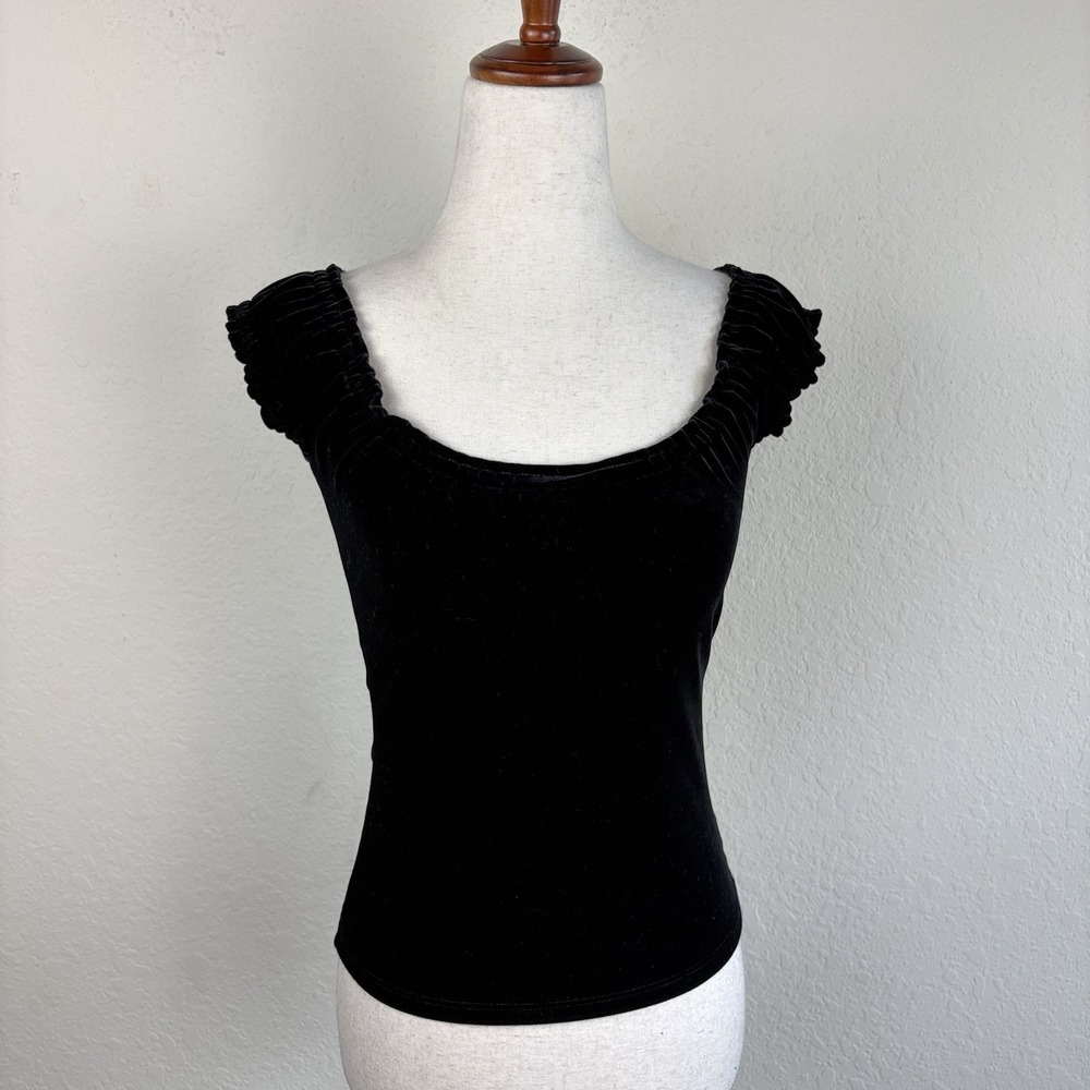 Y2k Bebe Size XS Velvet Top Black Puff Sleeve Whimsigoth Witchy Fairy Boho 90s